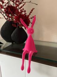 XL Kantenhocker Hase pink Velours Samtoptik 57 cm 