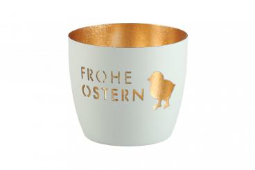 Gift Company Madras, Windlicht, M, Motiv: Frohe Ostern, pastell hellgrau/gold 