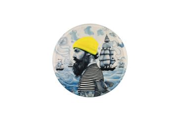 Gift Company Love Trays, Dekotablett, M, Motiv: Seemann, rund, blau/gelb 