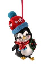 Gift Company Christbaumschmuck Hänger Pinguin mit Mütze und Kranz, schwarz 