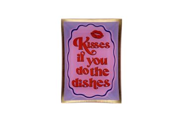 Gift Company Love Plates, Glasteller M, Motiv: Kisses if you do the dishes, rosa/lila 