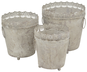 Pflanztopf Übertopf antik grau Metall Landhaus Shabby 3 Größen 