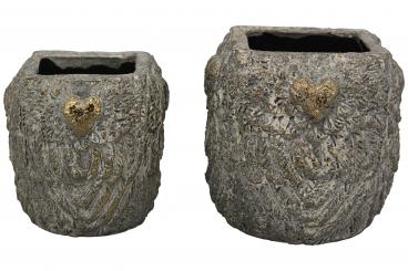 Blumenkasten Pflanztopf Terrakotta bronze Herz Relief Shabby Vintage, 2 Grössen 