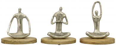 Yoga Skulptur Holz Aluminium modern, 3 Modelle 