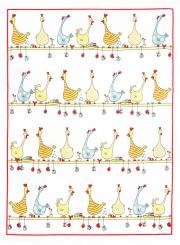 Geschirrtuch Halbleinen Küchentuch Druck "HÜHNER AUF DER STANGE"  Fa. Kracht 