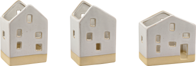 3 tlg Kerzenhalter Teelichthalter Haus Steingut 