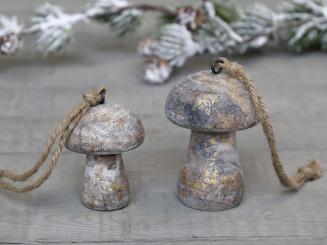 Chic Antique Pilz Holz zum Hängen Herbst Winter Landhaus Shabby, 2 Grössen 