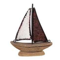 Clayre & Eef Dekoration Segelschiff  Boot 13 cm Braun Rot Holz Eisen maritim 