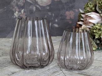 Chic Antique Vase mit Rillen, Glas rosa Landhaus Shabby 