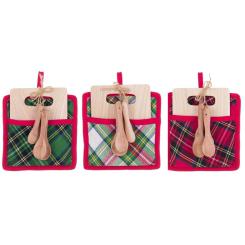 Topflappen-Set m. Schneidebrett + Holzlöffel Schottenkaro Landhaus Blanc Mariclo 