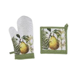 Set 1 Ofenhandschuh + 1 Topflappen Herbst Früchte Landhaus, Blanc Mariclo 