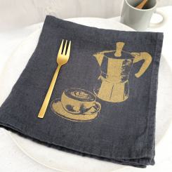 6 Stoffservietten messing anthrazit Handsiebdruck Leinen hochw. exquisit Frohstoff 