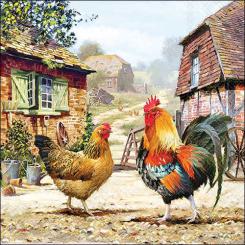 20 Servietten Rooster ranch Hahn Huhn 33x33,Ambiente 