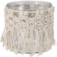 Glas Windlicht Makramee Strand Ibiza Garten Terrasse Shabby Boheme, 2 Grössen, Vosteen 