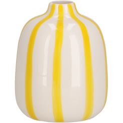 Kleine Keramik Vase "Finley" Streifen gelb weiß mediterran Vosteen 