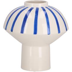 Keramik Vase "Finley" bauchig Streifen blau weiß mediterran Vosteen 