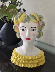 Sizilianische Frauenbüste Dekovase Zitrone Lady Lemon, gelb-grün 34 cm 