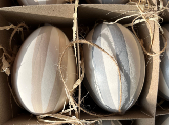 12 Deko Gänseeier Streifen grau beige Deko Ostern, Vosteen 