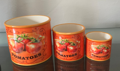 3-teiliges Retro Topf Set Tomate für Pflanzen, Küchenutensilien ect... 