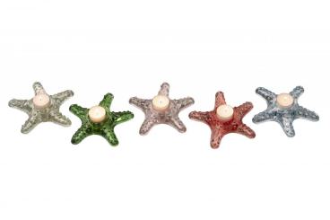 Gift Company Jacquard, Teelichthalter Glas Seestern, hellgrün/dunkelgrün/rosa/koralle/blaulgrün/dunkelgrün/rosa/koralle/blau 