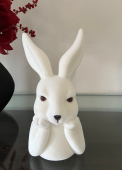 XL Hase Büste denkend leinen weiß Samtoptik Ostern Osterdeko 30 cm 