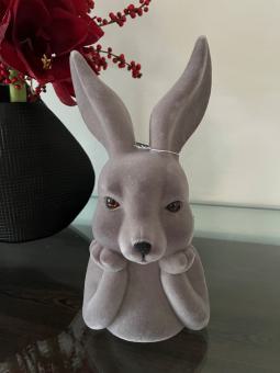 XL Hase Büste denkend grau braun Samtoptik Ostern Osterdeko 30 cm 