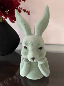 XL Hase Büste denkend salbei grün Samtoptik Ostern Osterdeko 30 cm 