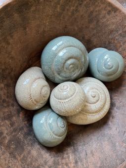 Keramik Muschel Merle salbei creme Gr. L 13 x 9 cm  maritim Nord Stil Vosteen 