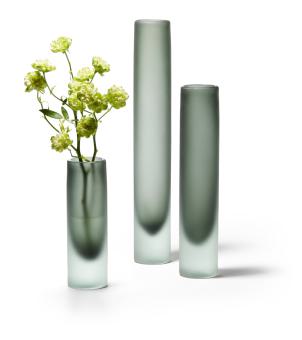 NOBIS Vase Philippi Design massiv mundgeblasen Glas grau grün, 3 Größen 