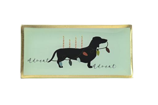 Gift Company Love Plates, Glasteller, L, Advent, Hund mit Lichterkette, grün 