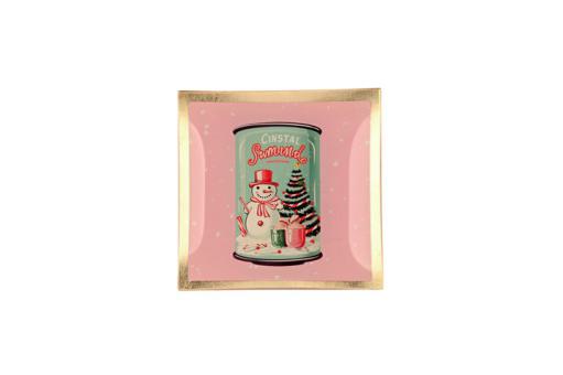 Love Plates, Glasteller S, Dose mit Schneemann, rosa 
