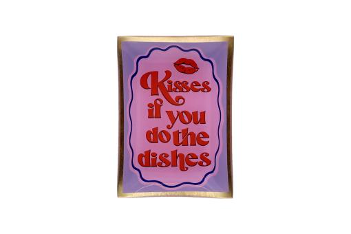 Gift Company Love Plates, Glasteller M, Motiv: Kisses if you do the dishes, rosa/lila 