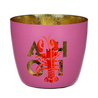 Gift Company Madras, Windlicht, M, Motiv: Ahoi/ Hummer, rosa/gold 