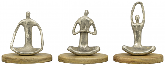 Yoga Skulptur Holz Aluminium modern, 3 Modelle 