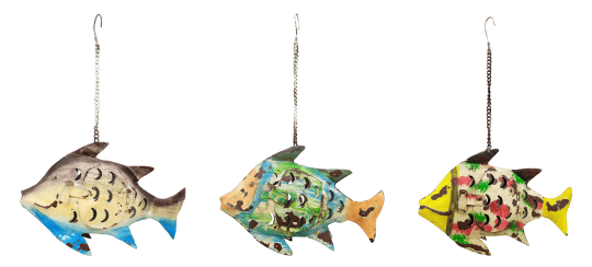 Windlicht Fisch zum hängen oder stellen Metall Deko Garten Terrasse Balkon 
