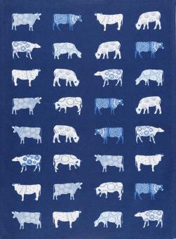 Geschirrtuch Küchentuch Kühe Kuh blau, Halbleinen, Fa. Kracht 