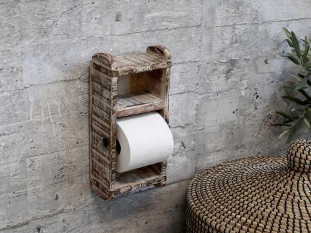 Chic Antique Toilettenpapierhalter weiß Ziegelform Holz Brocante Shabby Landhaus 