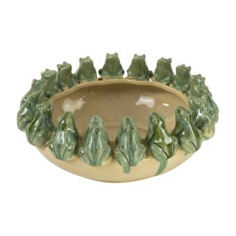 Schale Keramik Handarbeit mit Fröschen beige türkis grün 36 cm, Werner Voss 