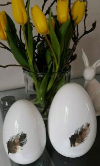 Ei weiß mit Federdruck gold Keramik, Ostern Deko Frühling ,2 Grössen 