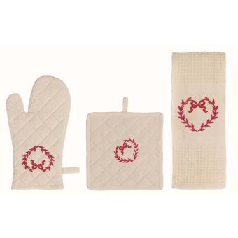 Set Topflappen, Ofenhandschuh, Geschirrtuch Shabby Landhaus, Blanc Mariclo 