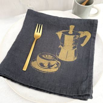 6 Stoffservietten messing anthrazit Handsiebdruck Leinen hochw. exquisit Frohstoff 