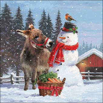 20 Servietten  Donkey with snowman   33x33,Ambiente 