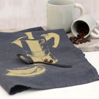Geschirrtuch Kaffee messing Handsiebdruck, Leinen, hochwertig exquisit Frohstoff 