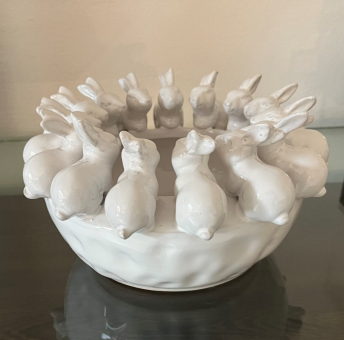 Hasen Schale Keramik weiß Handarbeit 24 cm 