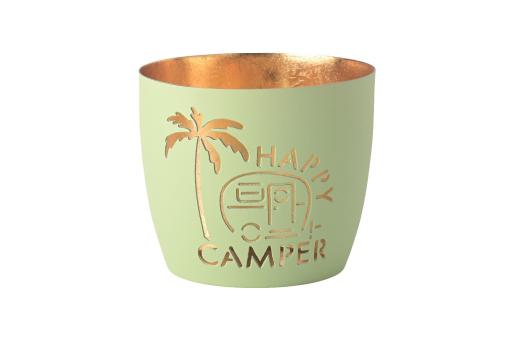 Gift Company Madras, Windlicht M, Motiv: Happy camper, Camping pastellgrün/gold 